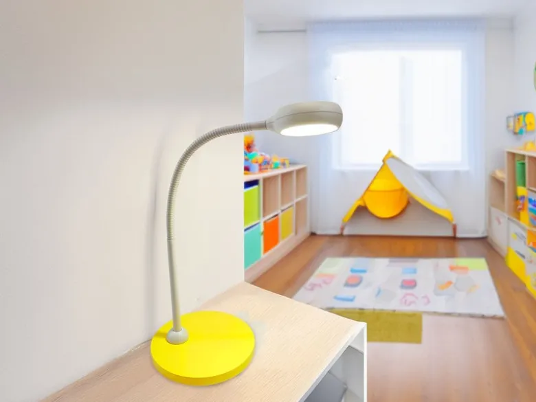 Kinder Schreibtischleuchte Sonnengelb-Grau mit Flexarm, Höhe 43cm