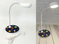 Kinder Schreibtischleuchte Weiß WELTALL Motive, Flexarm & LED-Leuchtmittel, 43cm