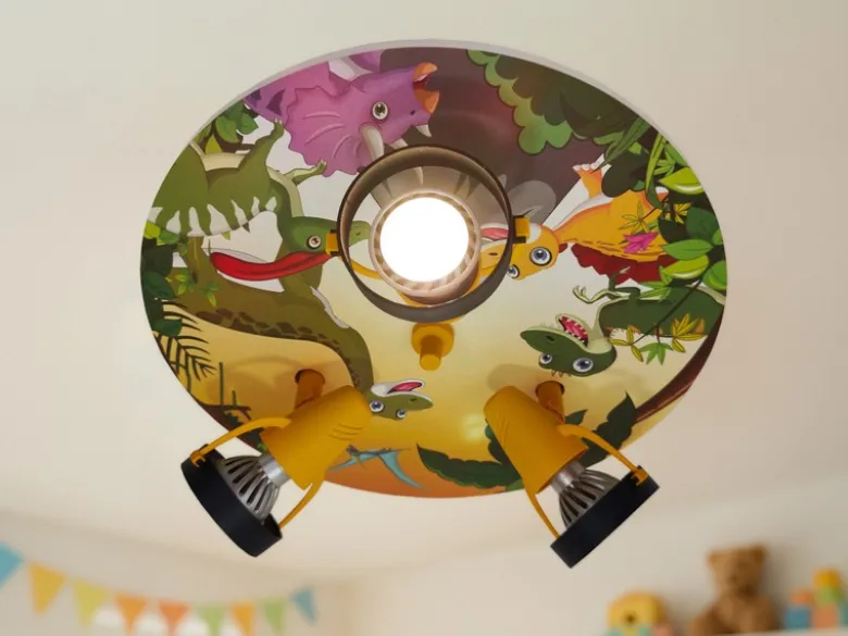 Kinderzimmer Deckenstrahler 3-flammig mit Dino Motiv, Ø 35cm