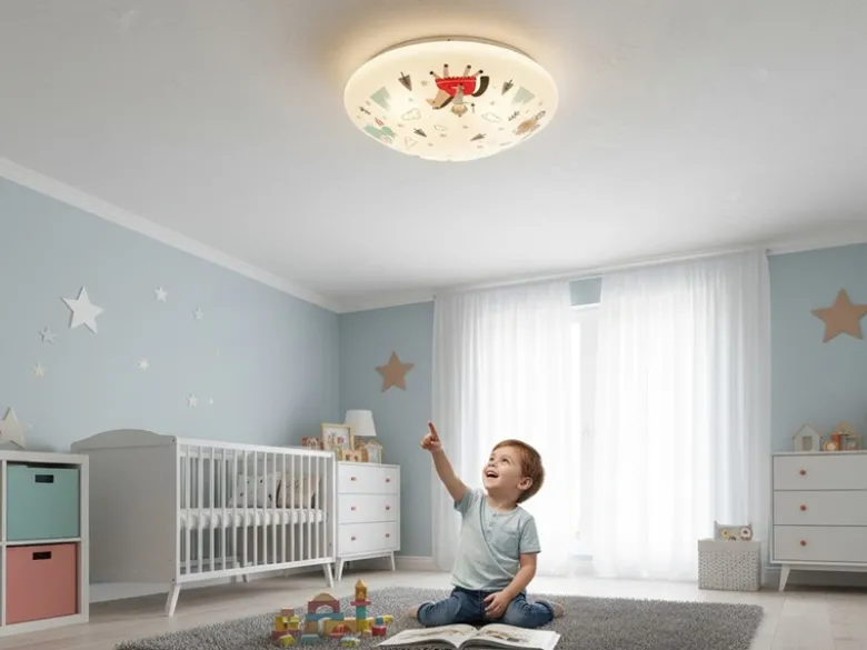 Kinderzimmer Lampe RITTER THEO Deckenlampe Opalweiß & bunt Ø 35cm