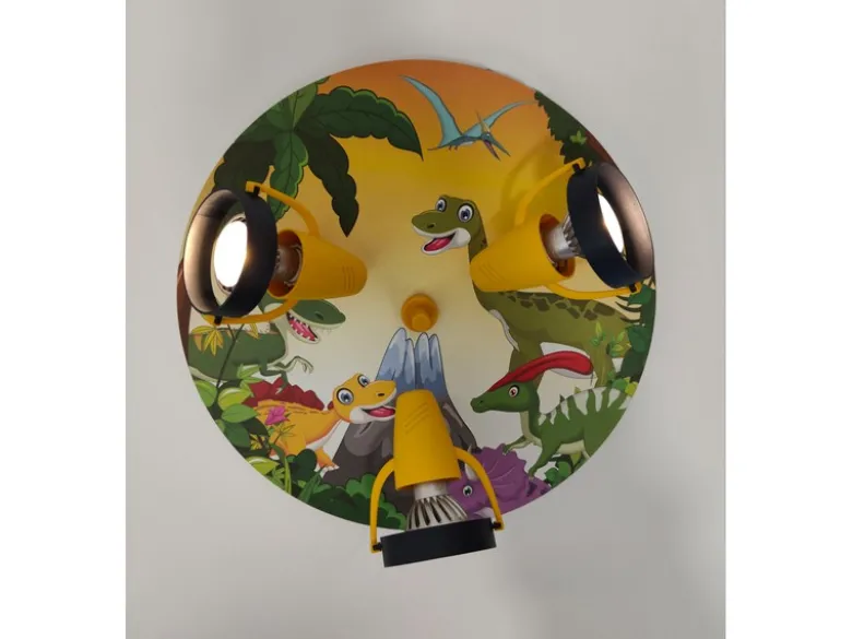 Kinderzimmer LED Deckenstrahler 3-flammig mit Dino Motiv, Ø 35cm