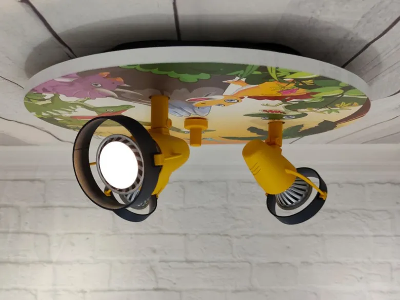 Kinderzimmer LED Deckenstrahler 3-flammig mit Dino Motiv, Ø 35cm