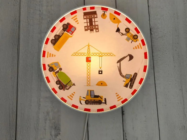 Kinderzimmer Wandlampe Baustelle Ø 25cm mit Schalter, Kabel, Stecker & E14 LED
