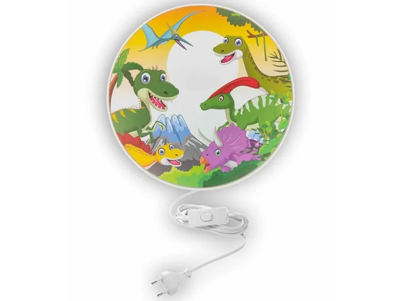 Kinderzimmer Wandlampe mit Dinosaurier Motiven Schalter und Stecker Ø 25cm