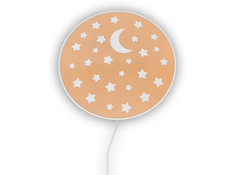Kinderzimmer Wandlampe mit Mond & Sternen Pfirsichfarben, Schalter, Ø 25cm