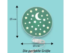 Kinderzimmer Wandlampe mit Mond & Sternen Grün Schalter & Stecker, Ø 25cm