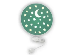 Kinderzimmer Wandlampe mit Mond & Sternen Grün Schalter & Stecker, Ø 25cm