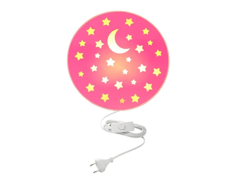 Kinderzimmer Wandlampe mit Mond & Sternen Rosa, Schalter & Stecker Ø25cm