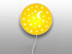 Kinderzimmer Wandlampe Mond & Sterne Gelb, Schalter & Stecker, Ø25cm