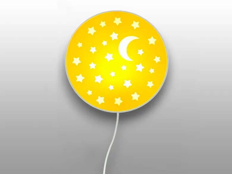 Kinderzimmer Wandlampe Mond & Sterne Gelb, Schalter & Stecker, Ø25cm