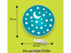 Kinderzimmer Wandlampe Mond & Sterne Blau, Schalter & Stecker Ø 25cm