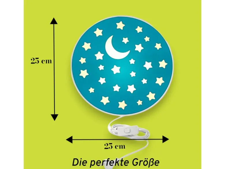 Kinderzimmer Wandlampe Mond & Sterne Blau, Schalter & Stecker Ø 25cm