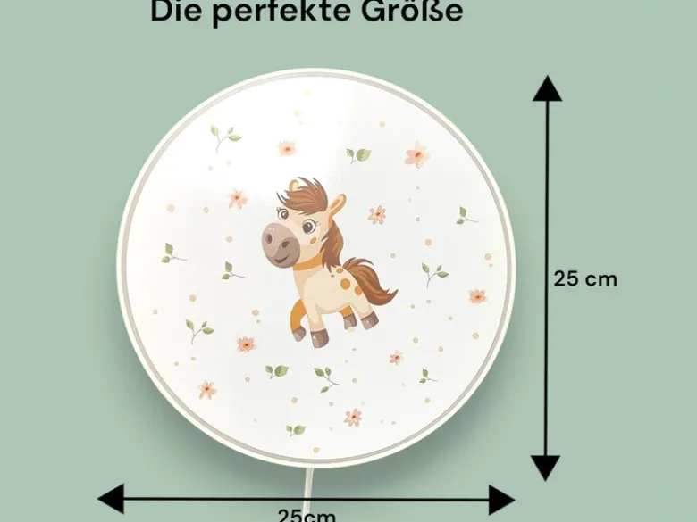 Kinderzimmer Wandlampe Pony Ø 25cm mit Schalter, Kabel, Stecker & E14 LED