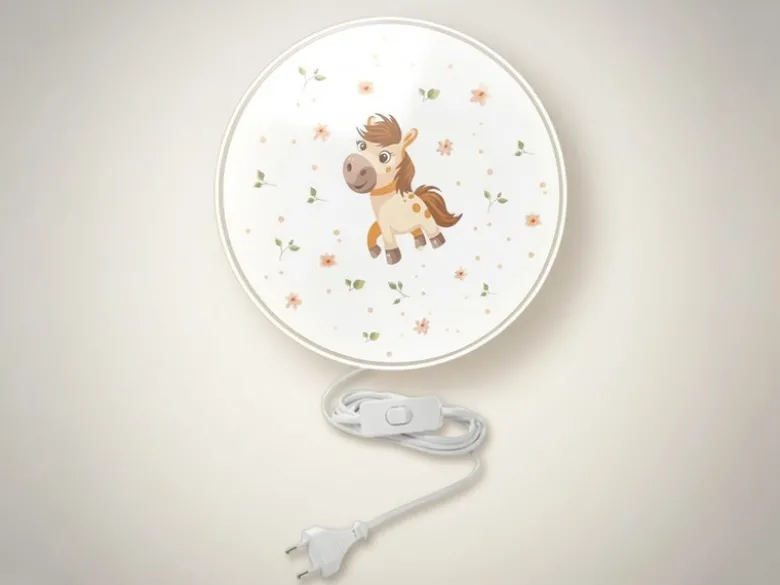 Kinderzimmer Wandlampe Pony Ø 25cm mit Schalter, Kabel, Stecker & E14 LED