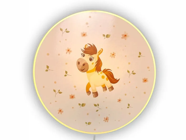 Kinderzimmer Wandlampe Pony Ø 25cm mit Schalter, Kabel, Stecker & E14 LED