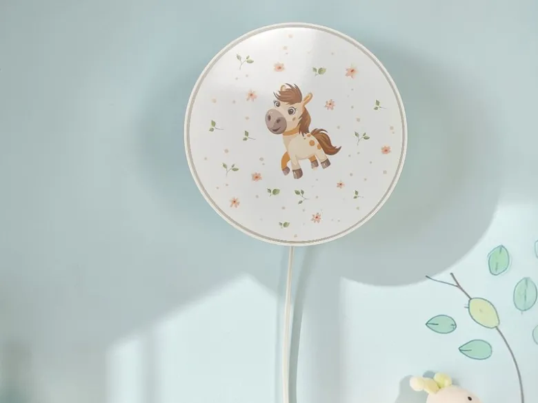 Kinderzimmer Wandlampe Pony Ø 25cm mit Schalter, Kabel, Stecker & E14 LED