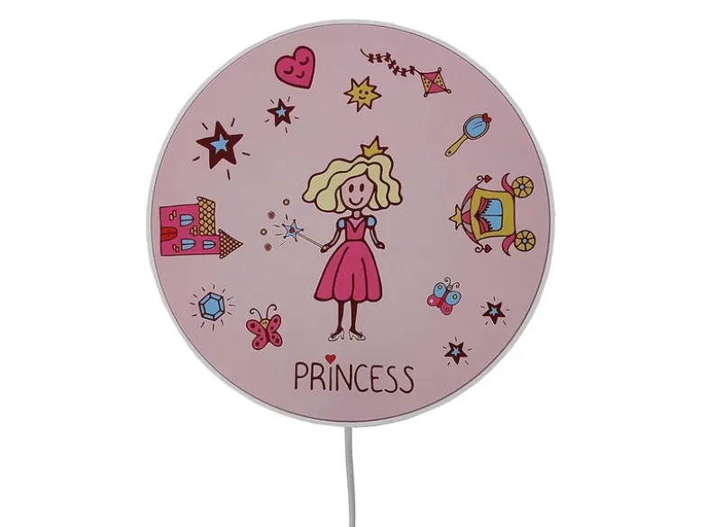 Kinderzimmer Wandlampe Prinzessin Ø 25cm mit Schalter, Kabel, Stecker & E14 LED