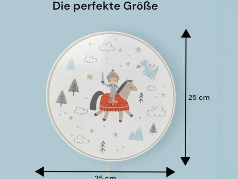 Kinderzimmer Wandlampe RITTER THEO mit Kabel, Stecker & Schalter, Ø 25cm