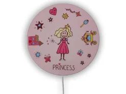 Kinderzimmer Wandlampe Rosa mit Motiv Prinzessin, Schalter & Stecker, Ø 25cm