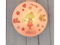 Kinderzimmer Wandlampe Rosa mit Motiv Prinzessin, Schalter & Stecker, Ø 25cm