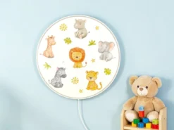 Kinderzimmer Wandlampe Safari Ø 25cm mit Schalter, Kabel, Stecker & E14 LED