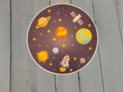 Kinderzimmer Wandlampe Weiß mit Weltall Motiven Schalter und Stecker, Ø 25cm