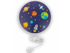 Kinderzimmer Wandlampe Weiß mit Weltall Motiven Schalter und Stecker, Ø 25cm