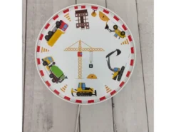 Kinderzimmer Wandlampe Weiß mit Baustellen Motiv, Schalter & Stecker, Ø 25cm