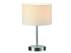 Klassische LED Tischleuchte Silber mit Stoffschirm weiß, Höhe 32cm