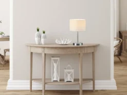 Klassische LED Tischleuchte Silber mit Stoffschirm weiß, Höhe 32cm