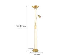 Klassischer LED Deckenfluter mit Leselampe in Messing matt, Höhe 181,5cm