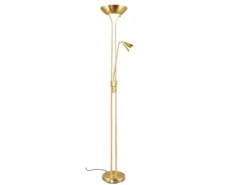 Klassischer LED Deckenfluter mit Leselampe in Messing matt, Höhe 181,5cm