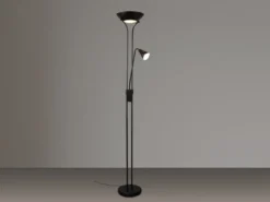 Klassischer LED Deckenfluter mit Leselampe in Schwarz matt, Höhe 181,5cm