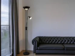 Klassischer LED Deckenfluter mit Leselampe in Schwarz matt, Höhe 181,5cm
