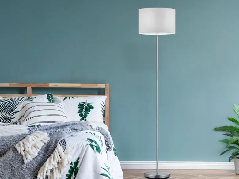 Klassische Stehlampe HOTEL mit E27 Stoffschirm Weiß, Höhe 160cm