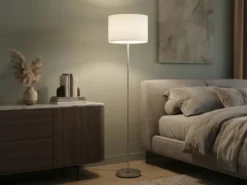 Klassische Stehlampe HOTEL mit E27 Stoffschirm Weiß, Höhe 160cm