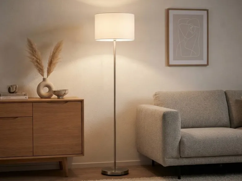 Klassische Stehlampe HOTEL mit E27 Stoffschirm Weiß, Höhe 160cm