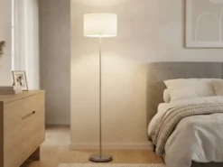 Klassische Stehlampe HOTEL mit E27 Stoffschirm Weiß, Höhe 160cm