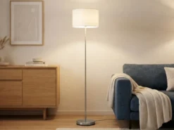Klassische Stehlampe HOTEL mit E27 Stoffschirm Weiß, Höhe 160cm