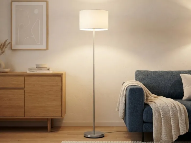 Klassische Stehlampe HOTEL mit E27 Stoffschirm Weiß, Höhe 160cm