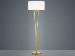 Klassische Stehlampe Messing & Stoff Lampenschirm Weiß mit E27 LED, Höhe 160cm