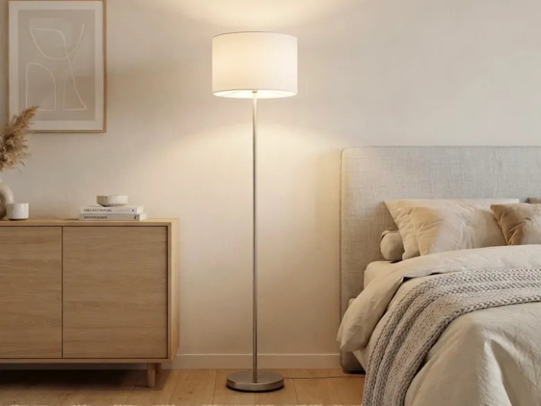 Klassische Stehlampe mit Stoffschirm Weiß & E27 LED, Höhe 160cm