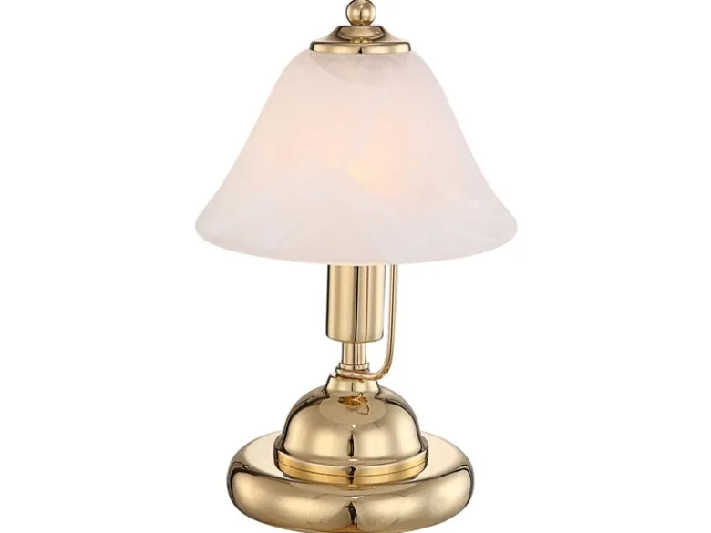 Klassische Tischleuchte ANTIQUE Messing mit Glasschirm, Touch Ein/Aus, Höhe 27cm