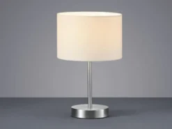 Klassische Tischleuchte HOTEL Silber mit Stoffschirm Weiß, Höhe 32cm