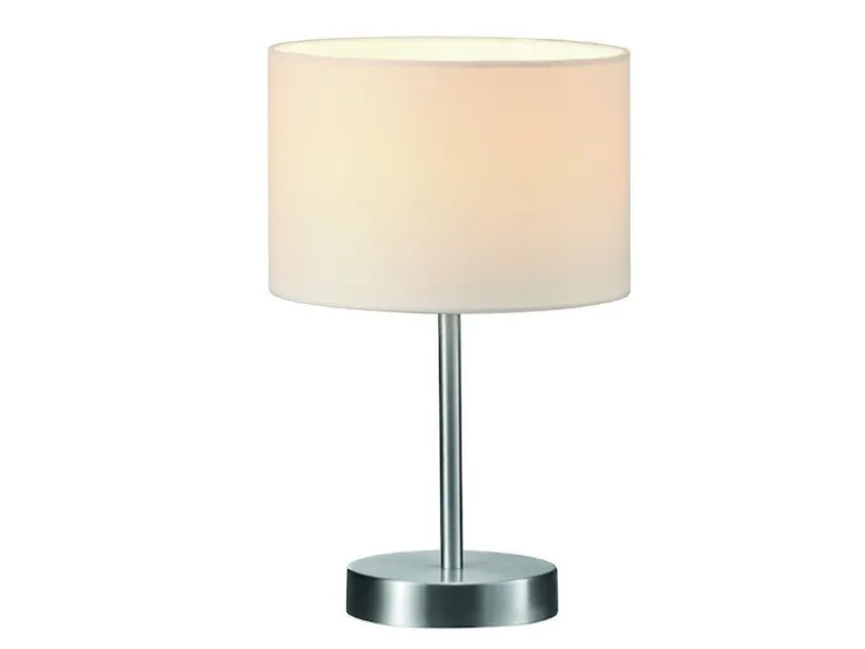 Klassische Tischleuchte HOTEL Silber mit Stoffschirm Weiß, Höhe 32cm