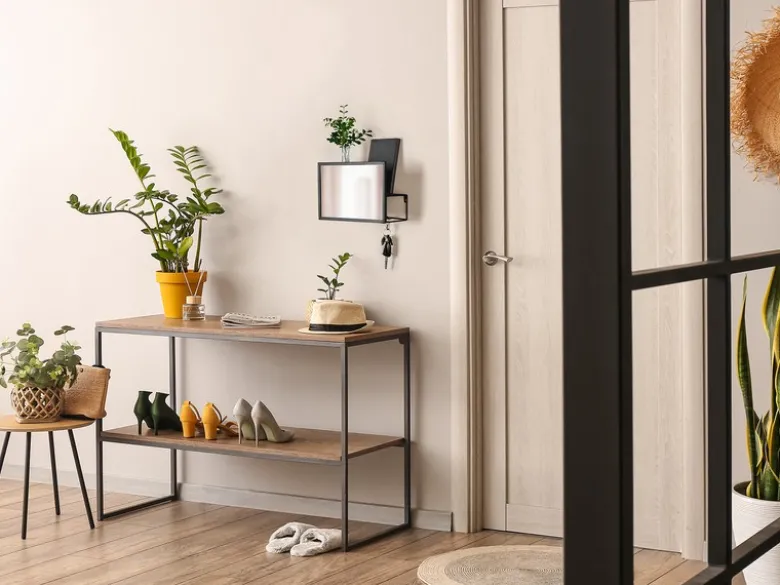 Kleine Wandgarderobe MIMI Metall Schwarz mit Spiegel und Ablage, Breite 34cm