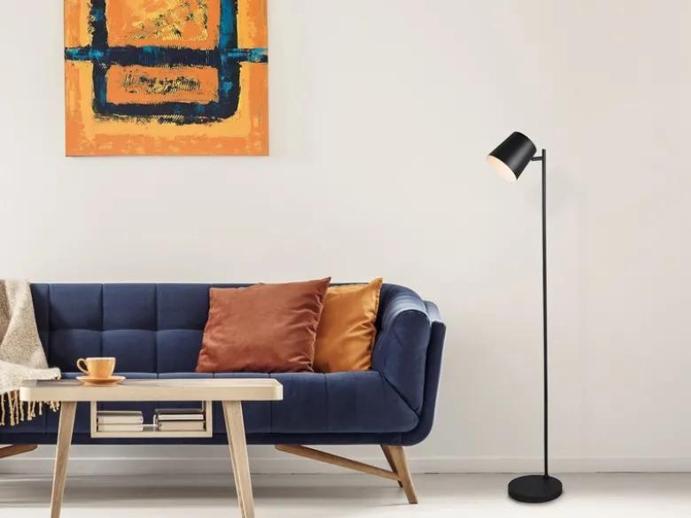 Kleine Akku Stehlampe BLAKE kabellos - dimmbar, Metall Schwarz, Höhe 125cm
