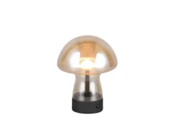 Kleine Akku Tischlampe DOOLEY aus Glas Bernsteinfarben, Höhe 18cm