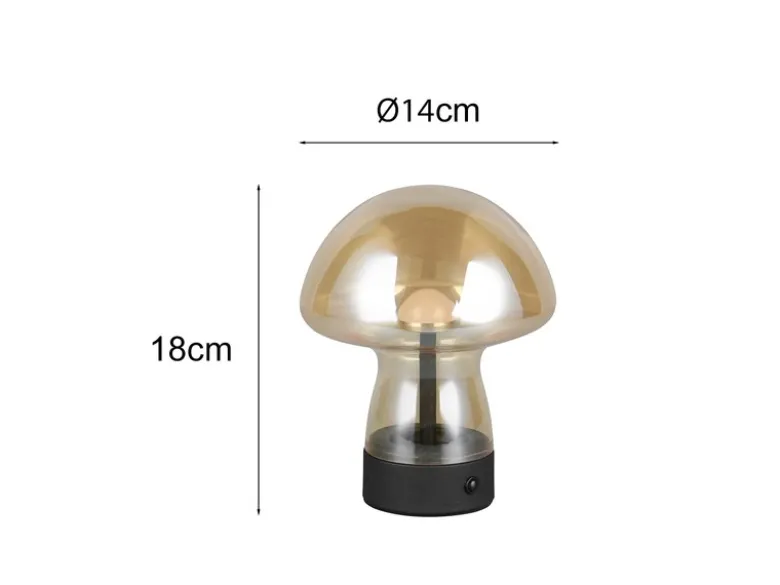 Kleine Akku Tischlampe DOOLEY aus Glas Bernsteinfarben, Höhe 18cm