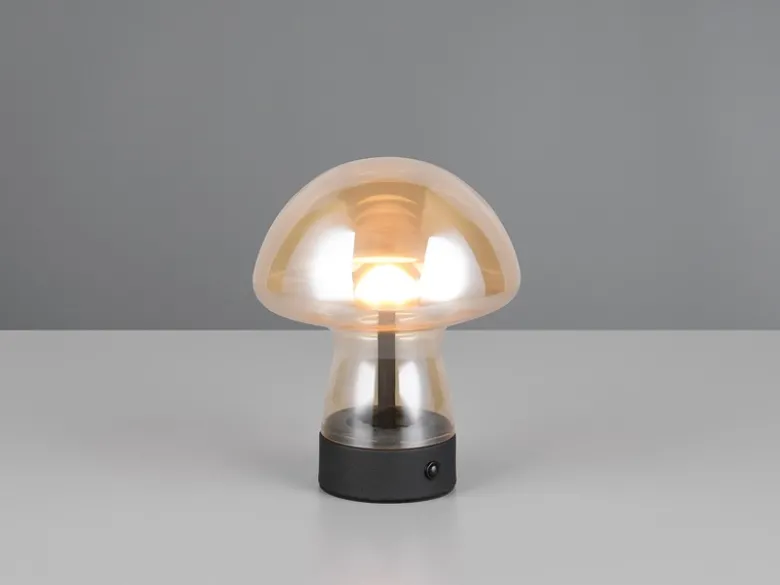Kleine Akku Tischlampe DOOLEY aus Glas Bernsteinfarben, Höhe 18cm